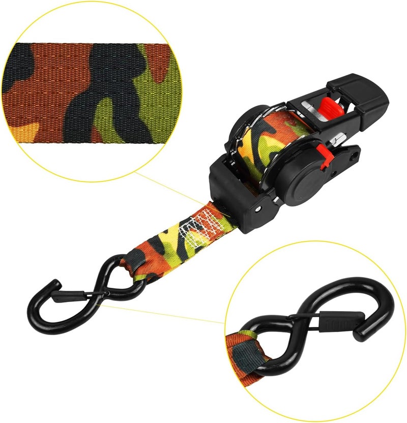 ANLU LOAD ANLULOAD 2 Packs Retractable Ratchet Straps (1.5in x 12.3ft),Cargo Strap Tie Downs for Trunk, Garage Motorcycles, Atvs,Trailers-WLL1,102LbS,BS:2,204Lbs（Camouflage Colour） - Image 5